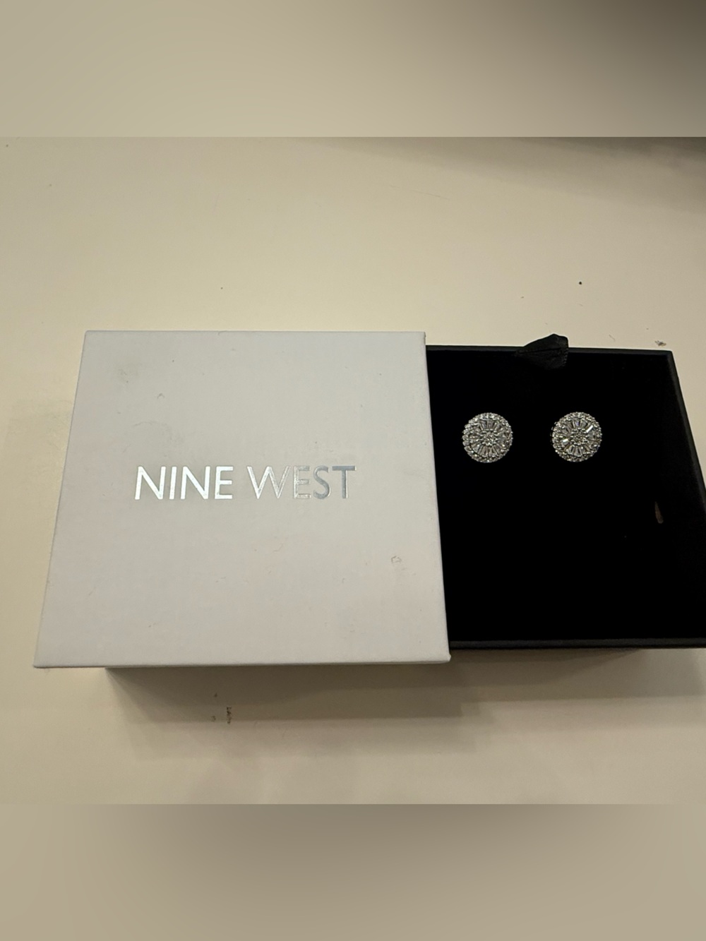 Nine West Crystal Statement Stud Earrings – With Box